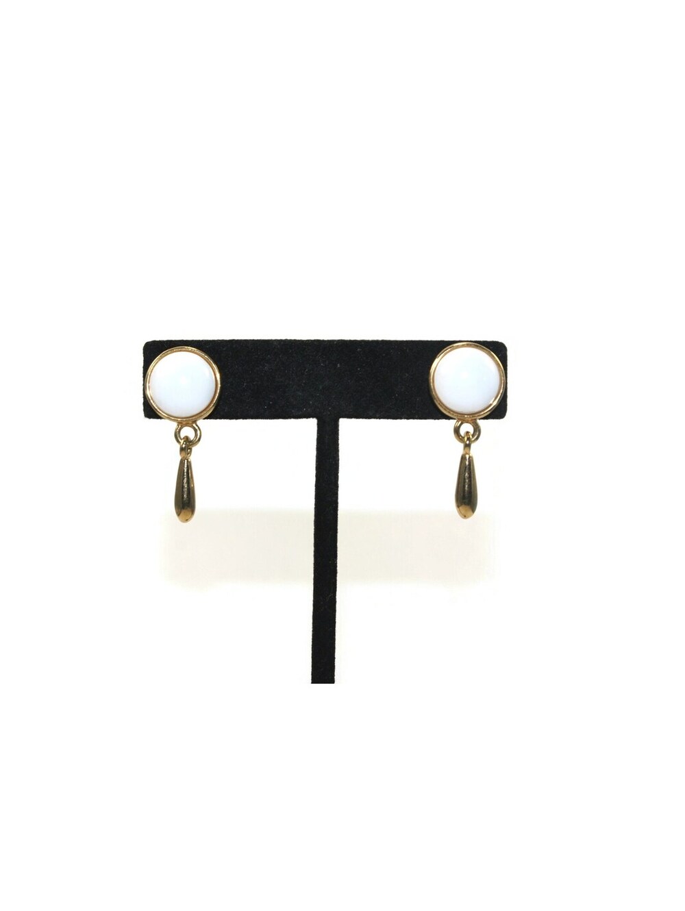 Vintage Gold Tone and White Plastic Dangle Earrings.